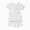 Ribbed cotton pyjamas with heart motif for baby girls, white/pink