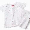 Ribbed cotton pyjamas with heart motif for baby girls, white/pink