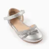 Glitter Ballerina Flats with Bow for Baby Girls, Silver