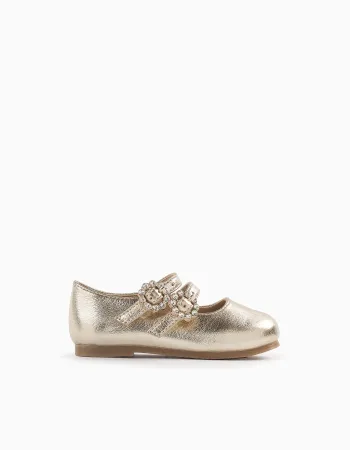 Mary Jane Shoes with Buckles and Sparkles for Baby Girls, Gold