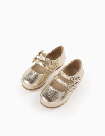 Mary Jane Shoes with Buckles and Sparkles for Baby Girls, Gold