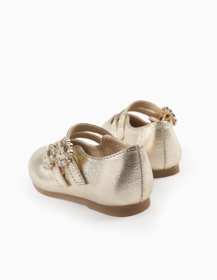 Mary Jane Shoes with Buckles and Sparkles for Baby Girls, Gold