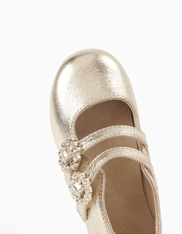 Mary Jane Shoes with Buckles and Sparkles for Baby Girls, Gold