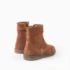 Suede Ankle Boots with Scalloped Effect for Baby Girls, Camel