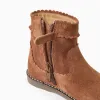 Suede Ankle Boots with Scalloped Effect for Baby Girls, Camel