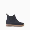 Suede Chelsea boots with scalloped effect for baby girls, dark blue