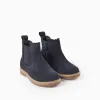 Suede Chelsea boots with scalloped effect for baby girls, dark blue