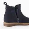 Suede Chelsea boots with scalloped effect for baby girls, dark blue