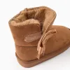 Boots with Touch-Fastener Bow and Furry Lining for Baby Girls, Camel