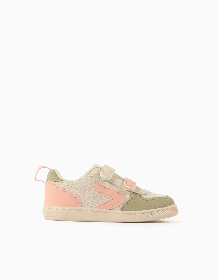 Dual-fabric ZY Move trainers for baby girls, beige/orange/green