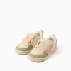 Dual-fabric ZY Move trainers for baby girls, beige/orange/green