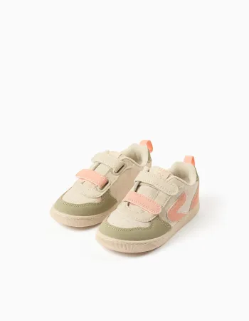 Dual-fabric ZY Move trainers for baby girls, beige/orange/green