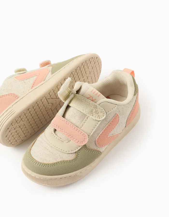 Dual-fabric ZY Move trainers for baby girls, beige/orange/green