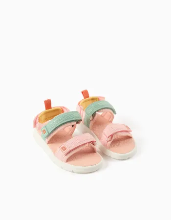 Superlight sandals with touch-fastening straps for baby girls, multicolour
