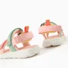 Superlight sandals with touch-fastening straps for baby girls, multicolour