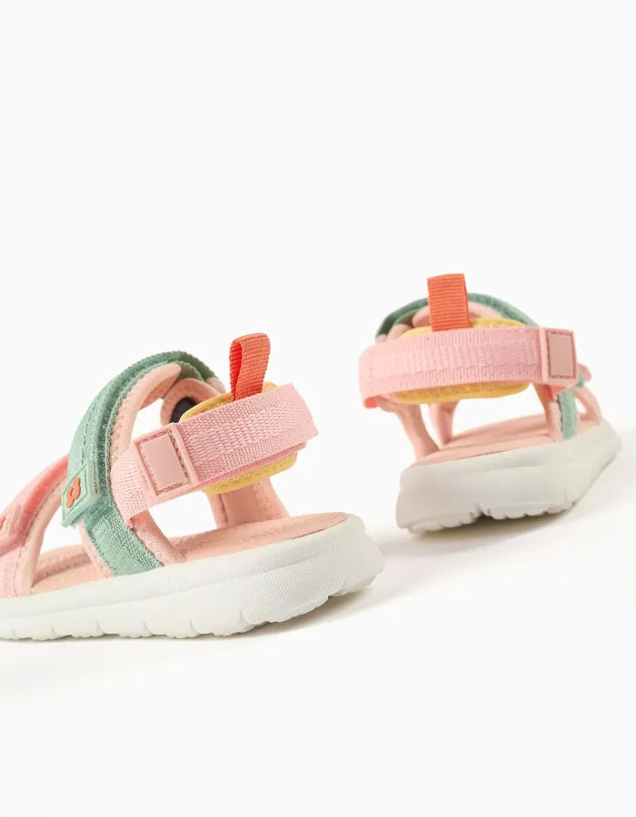 Superlight sandals with touch-fastening straps for baby girls, multicolour