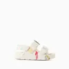 Rubber buckle footbed sandals with Minnie for baby girls, white