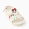 Rubber buckle footbed sandals with Minnie for baby girls, white