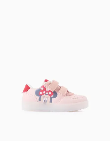 Light-up combined trainers with Minnie for baby girls, pink