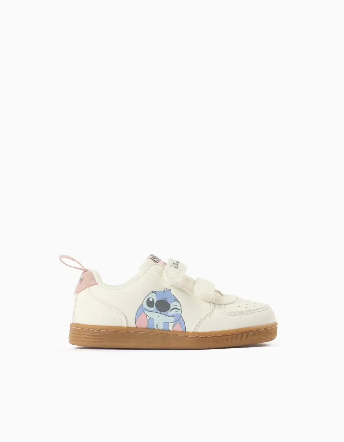 Trainers with Stitch print and touch-fasteners for baby girls, light beige