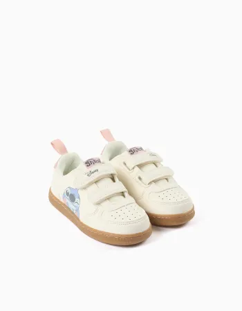 Trainers with Stitch print and touch-fasteners for baby girls, light beige