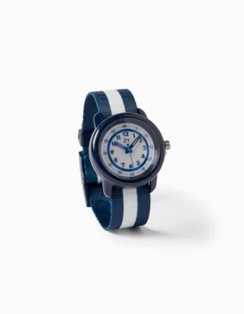 Striped Watch for Boys, Dark Blue/White
