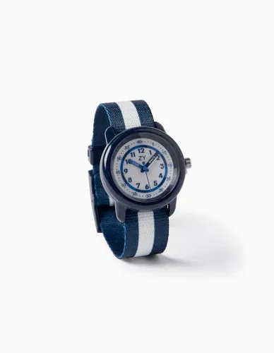Striped Watch for Boys, Dark Blue/White