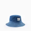 Dual-Fabric Denim Hat for Baby and Boys, Blue