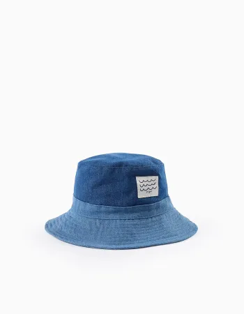 Dual-Fabric Denim Hat for Baby and Boys, Blue