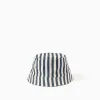 Striped bucket hat with linen for babies and boys, dark blue/white
