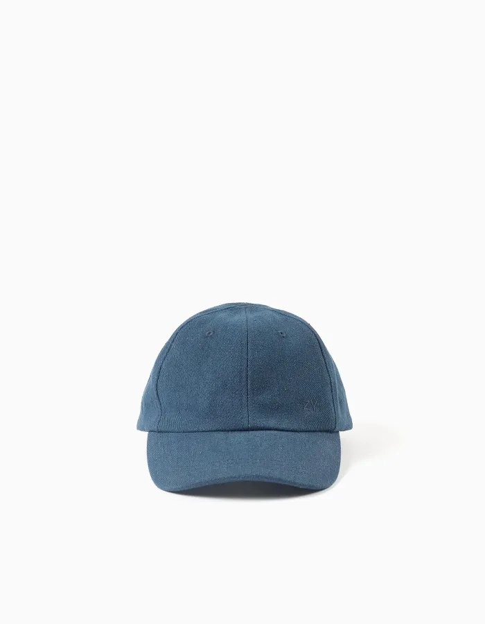 Cotton cap in denim for babies and boys, dark blue