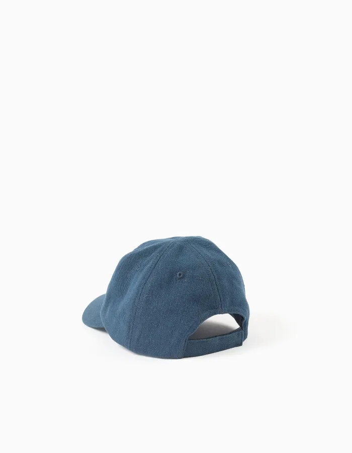 Cotton cap in denim for babies and boys, dark blue