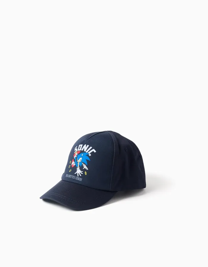 Cotton twill cap with Sonic print for boys, dark blue