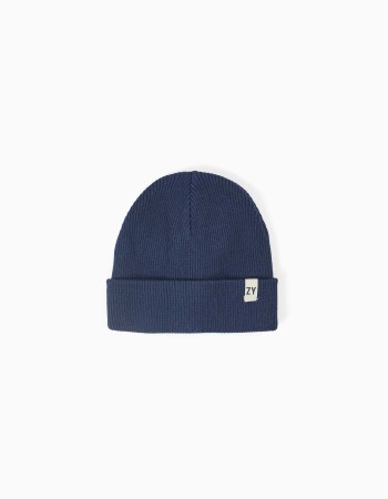 Zy Navy Blue Ribbed Knit Beanie Hat