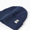 Zy Navy Blue Ribbed Knit Beanie Hat