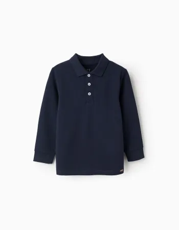 Long Sleeve Cotton Polo-shirt for Boys, Dark Blue