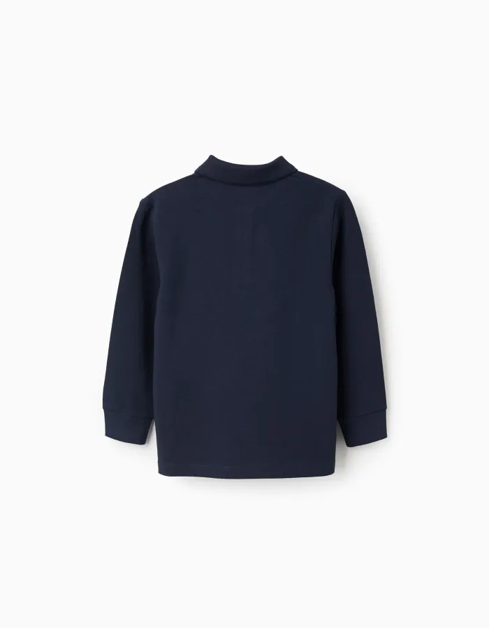 Long Sleeve Cotton Polo-shirt for Boys, Dark Blue