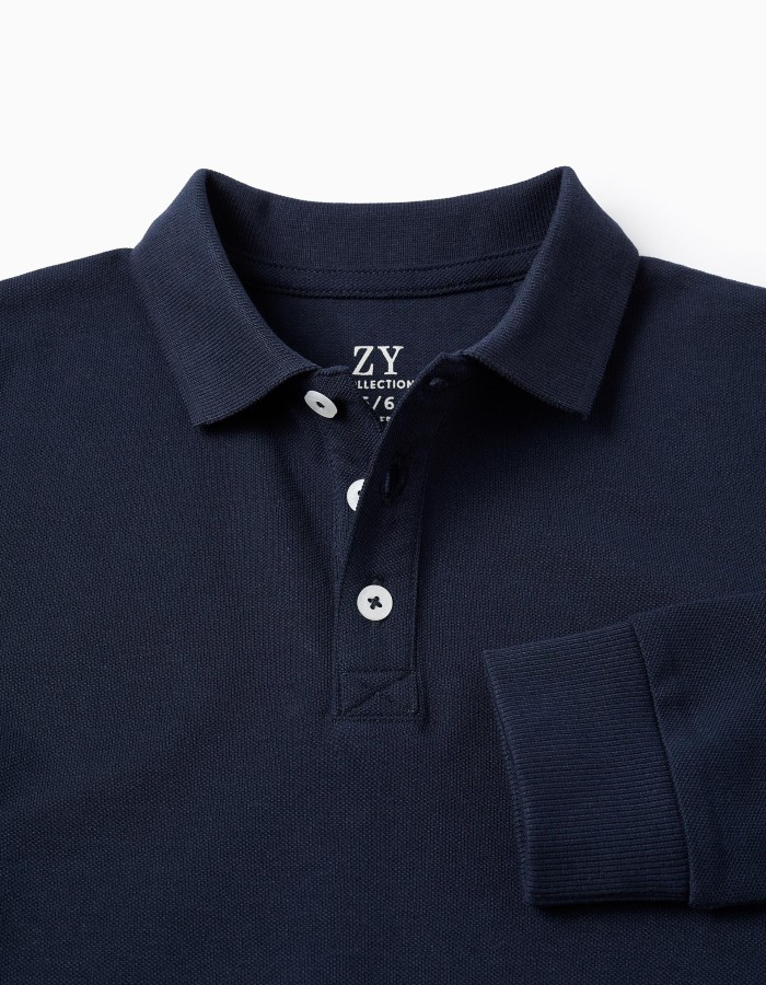 Long Sleeve Cotton Polo-shirt for Boys, Dark Blue