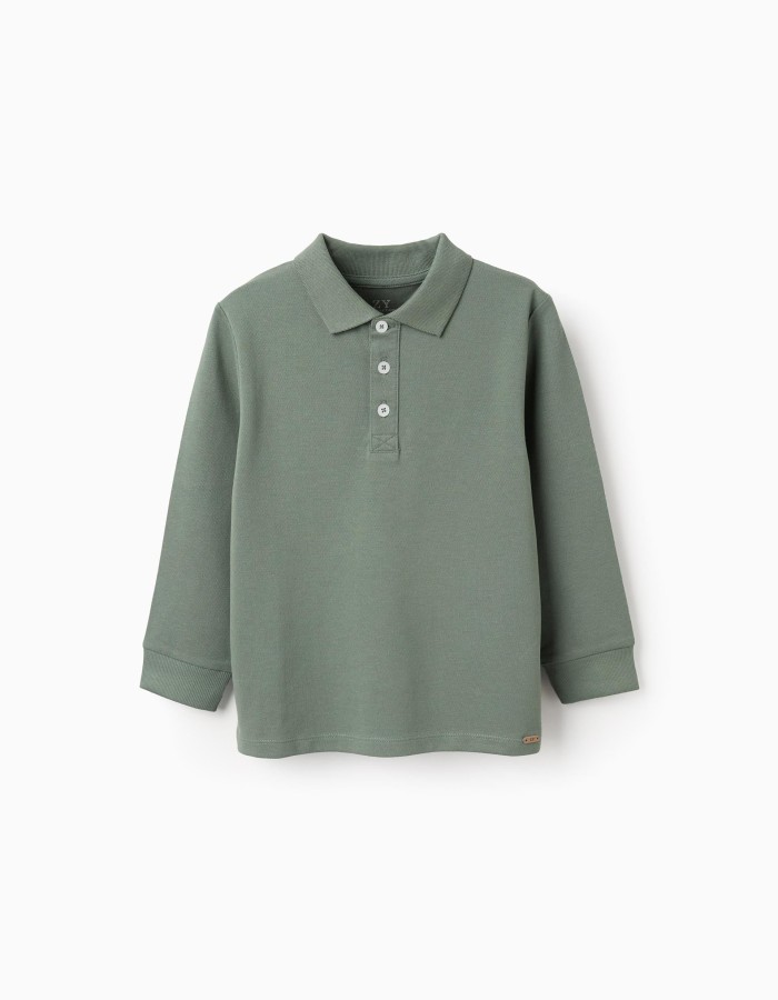 Long Sleeve Cotton Polo-shirt for Boys, Green