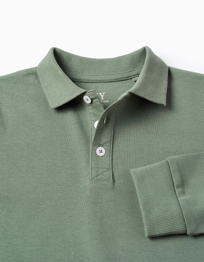 Long Sleeve Cotton Polo-shirt for Boys, Green