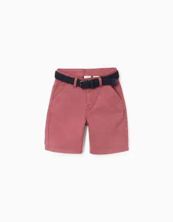 Twill midi shorts with belt for boys, brown
