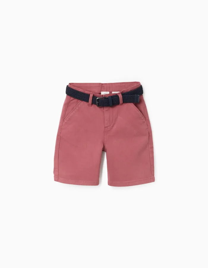 Twill midi shorts with belt for boys, brown