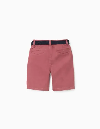 Twill midi shorts with belt for boys, brown