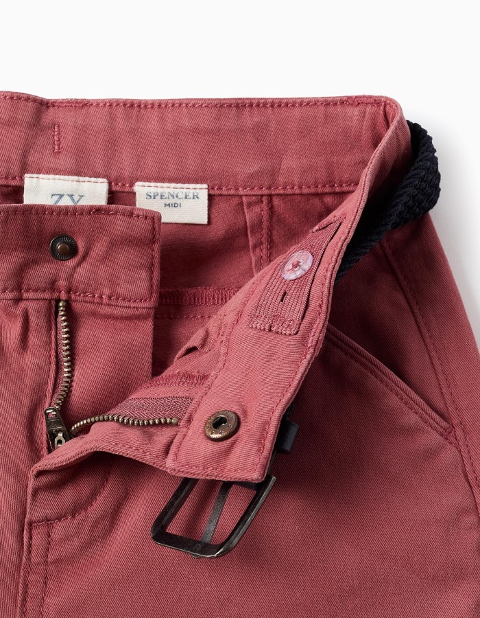 Twill midi shorts with belt for boys, brown