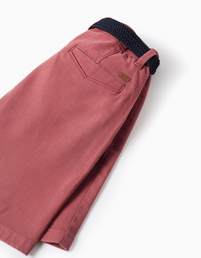 Twill midi shorts with belt for boys, brown