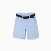 Twill midi shorts with belt for boys, light blue