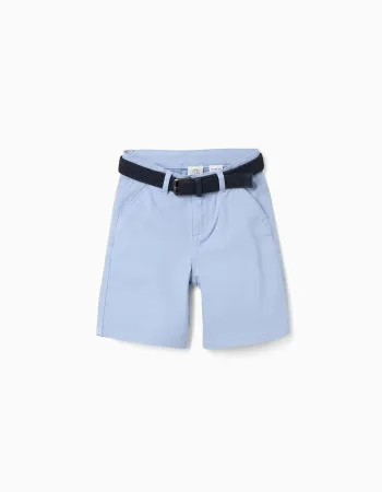 Twill midi shorts with belt for boys, light blue