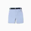 Twill midi shorts with belt for boys, light blue