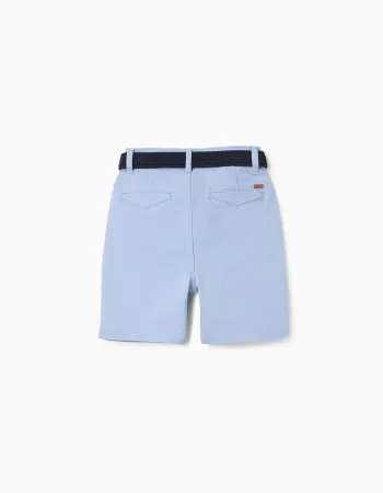 Twill midi shorts with belt for boys, light blue