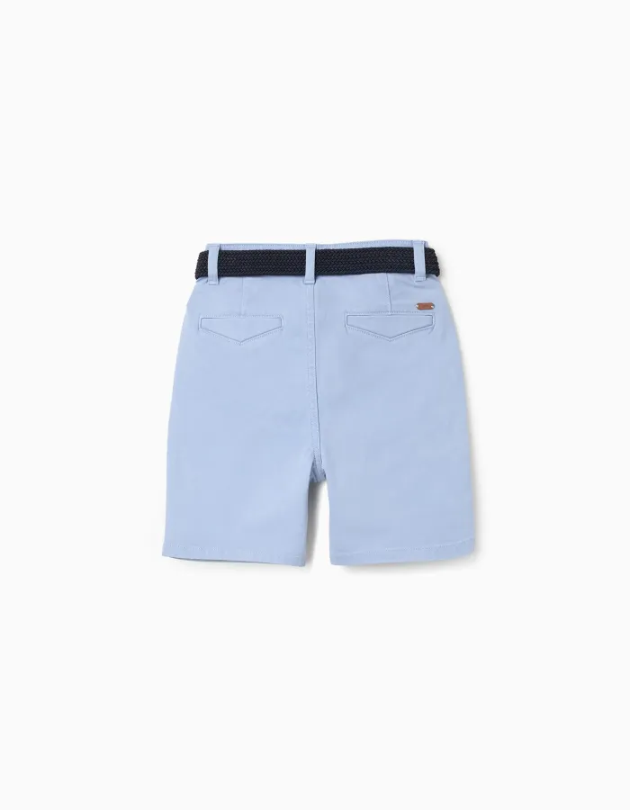 Twill midi shorts with belt for boys, light blue